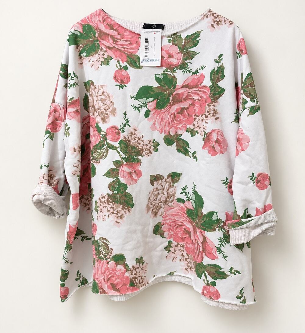 Paisley Grace NWT Floral Rose Sweatshirt OS Oversized Cotton Made in Italy